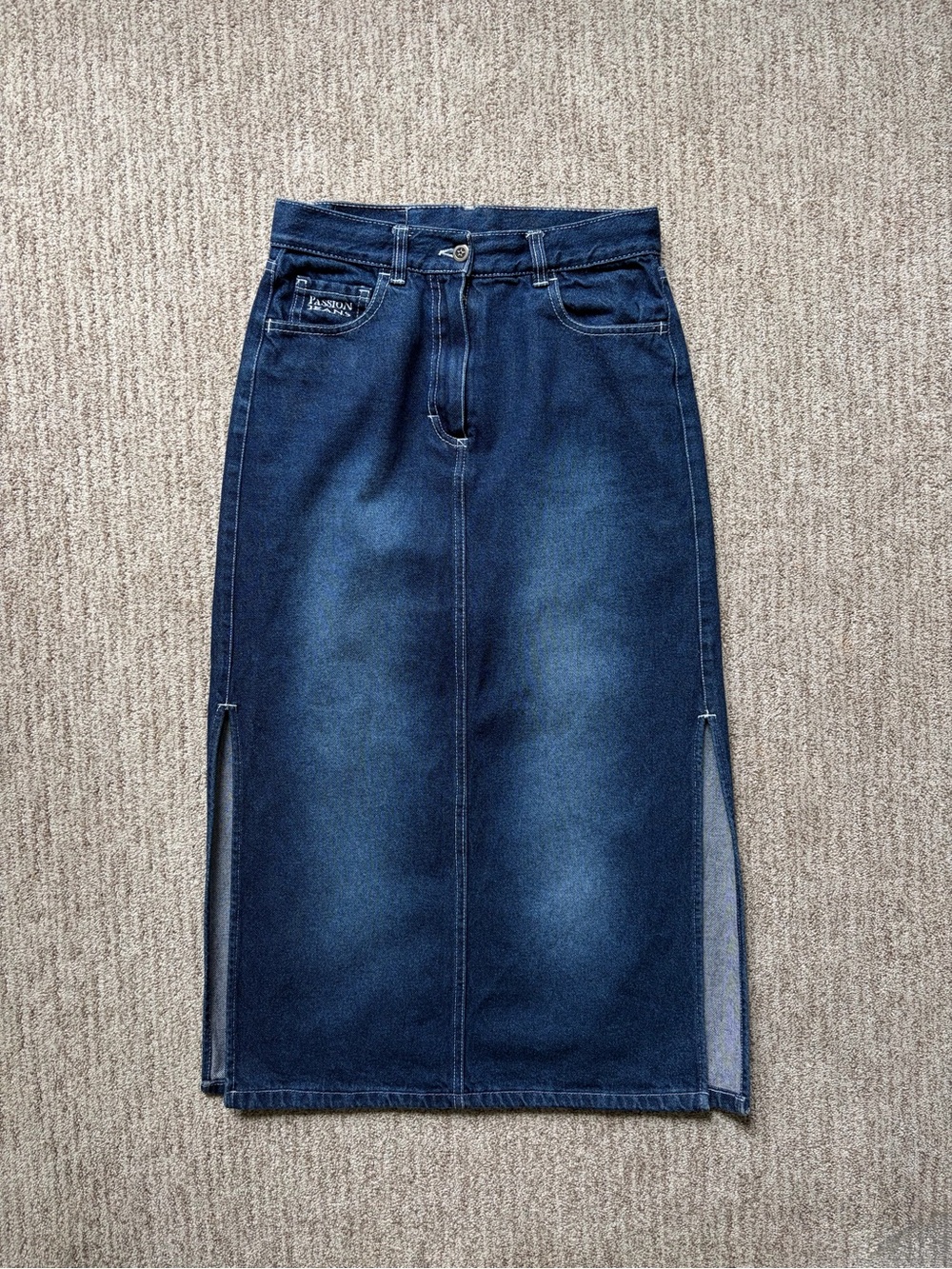 Women’s Dark Blue Denim Maxi Skirt with Side Slits